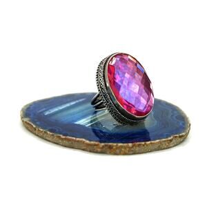 Silver-tone Pink Rhinestone Statement Ring